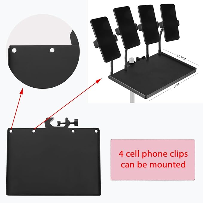 2 Pcs Universal Microphone Stand Tray, Adjustable Clamp-On Rack Tray Holder Mic Rack Stand Tray for Music Sheet, Live Streaming, Karaoke, Recording, Music Stand Accessories（5.5X7.9in，6.8X9.4in）