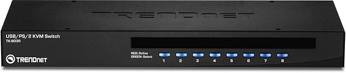 TRENDnet 8-Port USB/PS2 Rack Mount KVM Switch, TK-803R, VGA & USB Connection, Supports USB & PS/2 Connections, Device Monitoring, Auto Scan, Audible Feedback, Control up to 8 Computers/Servers