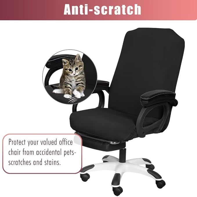 SARAFLORA 4 Pack Office Chair Cover, Stretchable Desk Chair Cover Removable Computer Chair Cover for Office Chair with Zipper Universal Spandex Rotating Chair Cover Anti-dust Chair Slipcover,Black