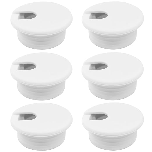 1-1/2 Inch (38mm) White Desk Grommet, Plastic Cable Hole Cover Computer Table Cord Wire Organizer, Desktop Cord Management for Home Office/TV Stands Tabletops (6 Pack)