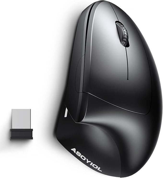 ASOYIOL Ergonomic Mouse Wireless,Rechargeable Vertical Mouse with USB Receiver,6 Buttons 800/1200/1600 Computer Mouse for Laptop PC(Right Hand,Black)