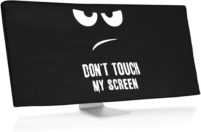 kwmobile Computer Monitor Cover Compatible with 34-35" monitor - Don't Touch My Screen White/Black