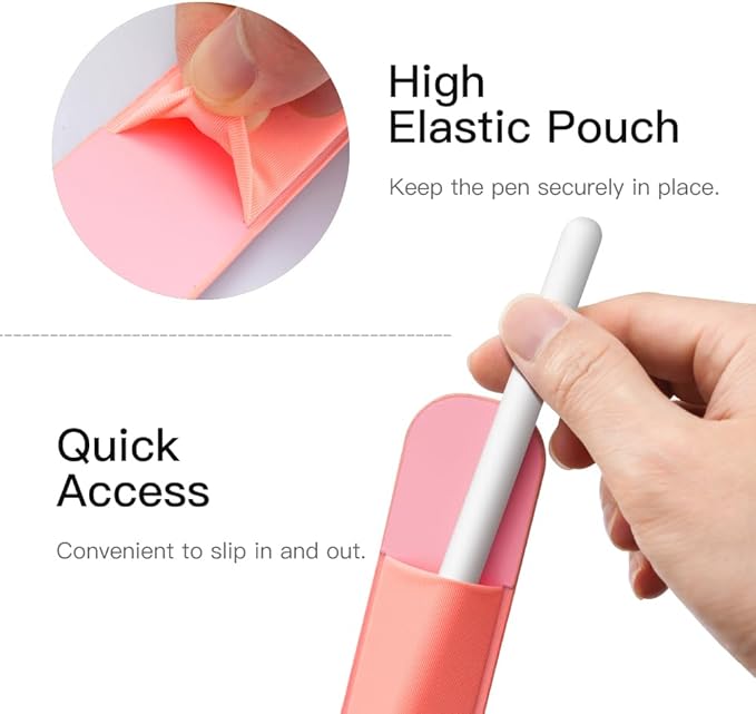 MoKo Pencil Holder Sticker Fit Apple Pencil Pro, Apple Pencil (USB-C), Apple Pencil 1st/2nd Generation, Elastic Pencil Pocket Pouch Adhesive Sleeve Attached to iPad Case for Stylus Pens, Conch Shell