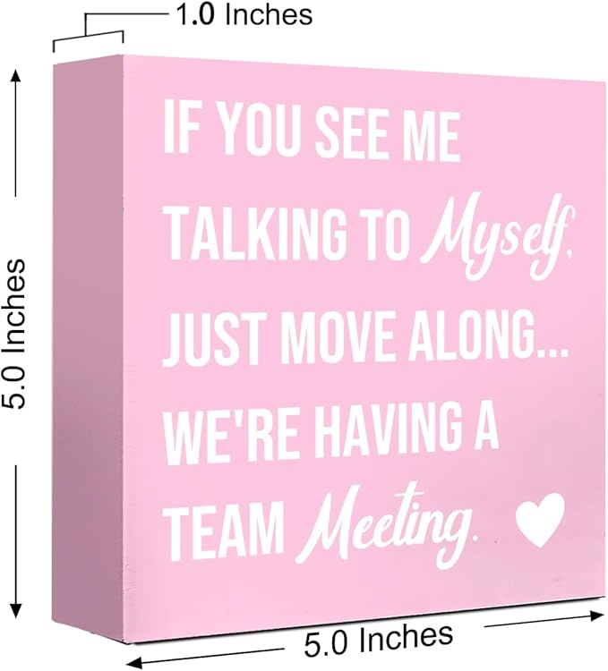LVQHI Funny Team Meeting Wooden Box Sign, 5x5 Inch Pink Desk Accessories for Women, Humorous Desk Decor for Office Home, Cute Desk Shelf Wall Decorative Plaque Gift for Coworker Friend