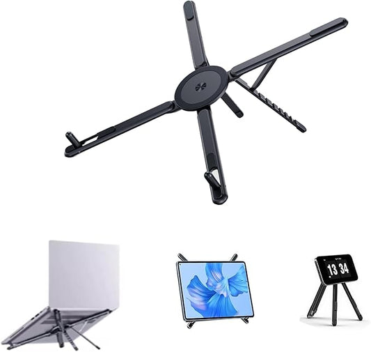 3 in 1 Magnetic Foldable Versatile Stand for Phone Tablet and Laptop,Aluminum Alloy Ergonomic 8-Level Adjustable Height Laptop Stand for Desk,Portable Holder for Home Office and Travel