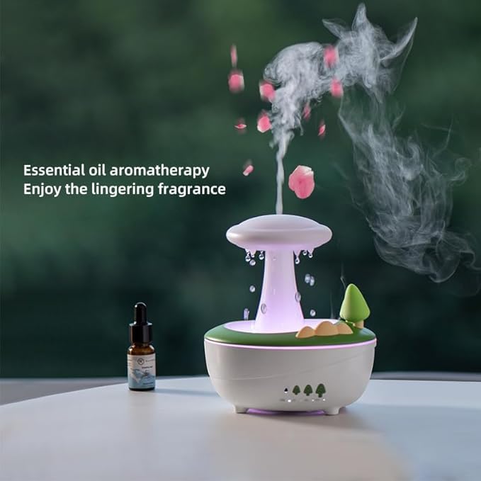 AVEKI Rain Cloud Humidifiers for Bedroom, 280ML Rotating Mushroom Mini Humidifier with Remote &Timer, Dimmable Rain Humidifier Water Drip for Bedroom Sleeping Desk Waterfall Lamp Funny Gift (White)