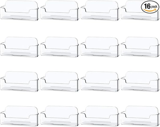 Qizpcer 16 Pack Clear Desktop Business Card Holder Display, Plastic Business Card Stand for Office