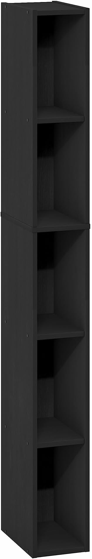 Furinno Fulda Book Shelf, 5-Tier Tall Narrow Bookshelf, Standing Bookcase with 6-in Width Storage Shelf, 9.3 x 5.9 x 51.9, for Organization Storage, for Living Room, Bedroom, Home Office, Blackwood