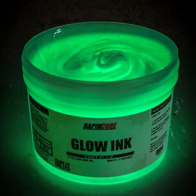 Rapid Cure® Screen Printing Ink Glow in The Dark (8oz.) - Plastisol Ink for Screen Printing, Fast Curing Fabric Paint - Screen Print Direct®, USA Made