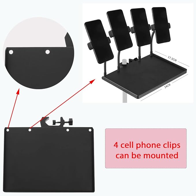 2 Pcs Universal Microphone Stand Tray, Adjustable Clamp-On Rack Tray Holder Mic Rack Stand Tray for Music Sheet, Live Streaming, Karaoke, Recording, Music Stand Accessories（6.8X9.4inches）