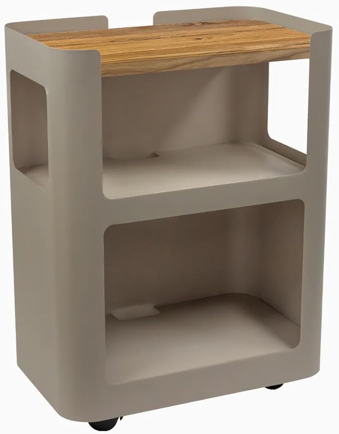 Desky Open Mobile Pedestal - Light Brown Frame/Teak Top. Compact Office Drawer Cabinet on Wheels
