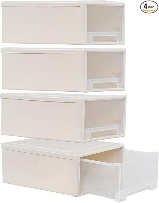 Large Stackable Storage Drawers, 18 Quart Plastic Stacking Drawer Units, 4 Packs