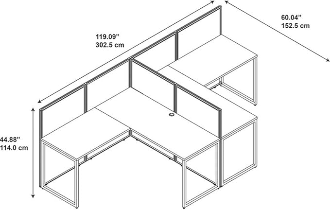 Bush Business Furniture Double Cubicle Desk with Privacy Panels | Easy Office Collection Two Person L Shaped Table | 60Dx120Wx45H