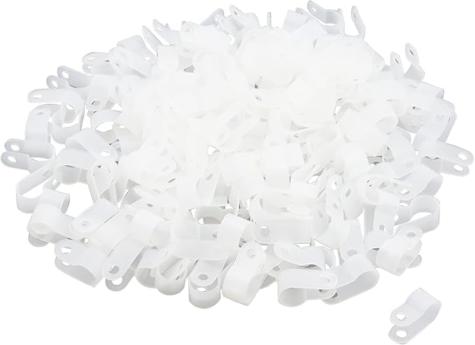 Antrader R-Type Cable Clamp 1/4 Inch White Nylon Cable Organizer Clips for Wire Management Pack of 200 with Screws