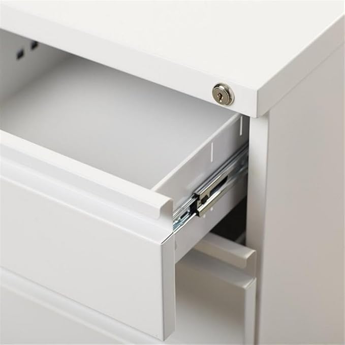 BOWERY HILL 3-Drawer Metal Mobile Filing Cabinet, 20 in Depth, Steel Construction, White Finish, Hidden Casters, Letter-Size File Storage, Pre-Assembled for Home or Office Use
