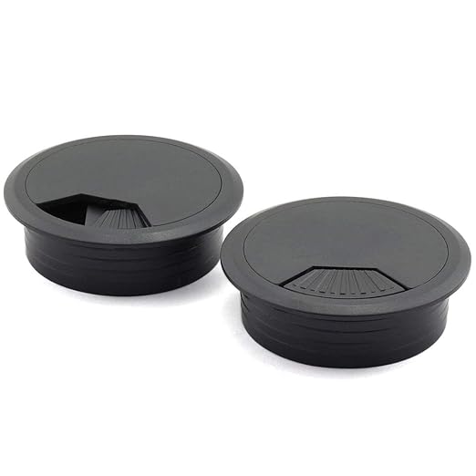HJ Garden 2pcs 2-3/8 inch Desk Wire Cord Cable Grommets Hole Cover for Office PC Desk Cable Cord Organizer Plastic Cover Black