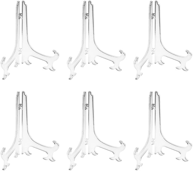 Artliving 8 Inch Clear Plastic Easels or Stand/Plate Holders to Display Pictures or Other Items at Weddings, Home Decoration, Birthdays, Tables (6 Pack)