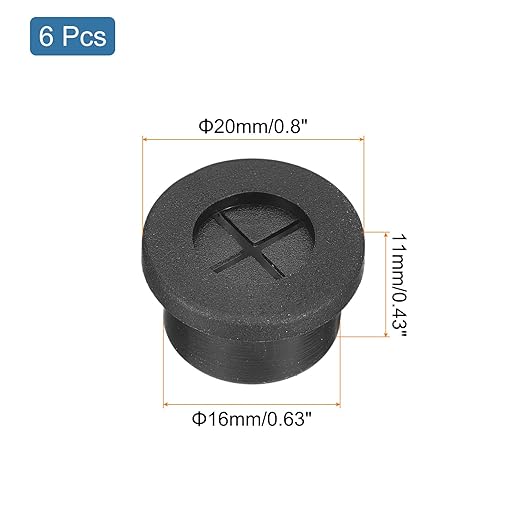 uxcell 6 Pcs Cable Cord Grommet, 5/8 Inch (16mm) Desk Grommet Flexible Rubber Grommets Wire Hole Cover Pass Through for Office Computer Desk Wire Organizer, Black
