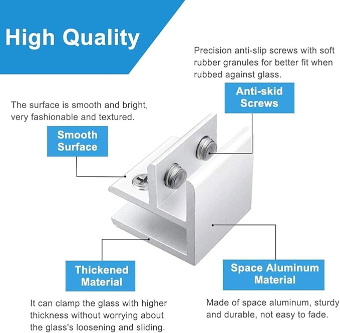 INCREWAY Glass Clamp, 8 Pieces Adjustable 90 Degrees Glass Clips Aluminum Alloy Glass Shelf Support Bracket, Glass to Glass Holder Connector for 10-12mm Thick Glass in Kitchen Balcony Guardrail