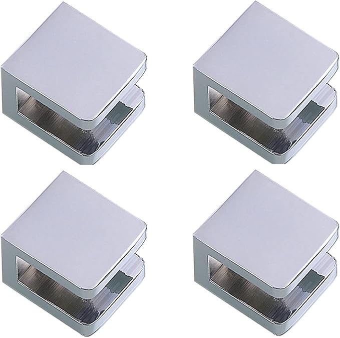 LukLoy Brass Shower Glass Clamp, No-Drill-on-Glass Fixed Panel Shower Door Glass Clip Holder Bracket Support Fixed Panel U-Clamp (Pack of 4, Chrome)