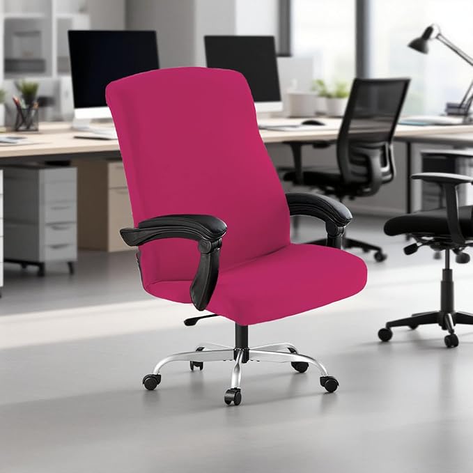 Office Chair Cover,Removable Desk Chair Cover with Zipper,Stretch Anti-dust Universal Rotating Office Seat Slipcover,Washable High Back Computer Seat Protector for Pets (Red, Large)