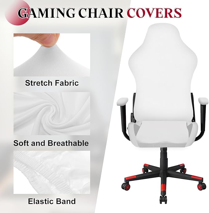 uxcell Gaming Chair Covers, Stretchable Office Computer Chair Slipcover with Armrest Covers, Elastic Seat Protector for Office Reclining Racing Game Chair, White