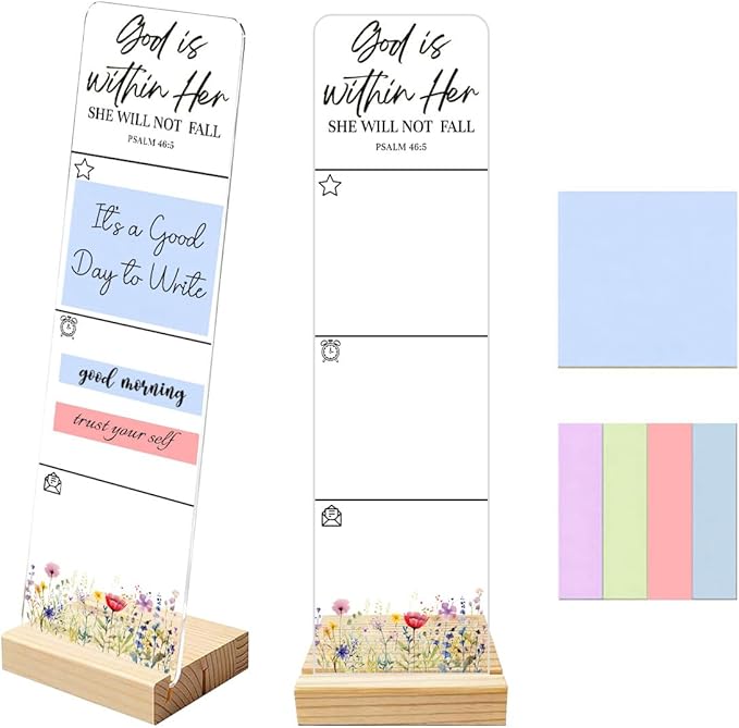 Sticky Notes Monitor Memo Board with Removable Wooden Base God is Within Her She Will Not Fall Portable Acrylic Sticky Note Holder Message Board Sign Bonus 200 Sheets Sticky Notes Office Desk