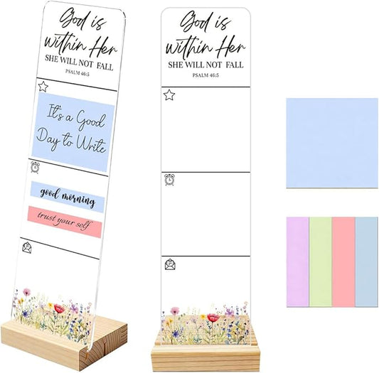 Sticky Notes Monitor Memo Board with Removable Wooden Base God is Within Her She Will Not Fall Portable Acrylic Sticky Note Holder Message Board Sign Bonus 200 Sheets Sticky Notes Office Desk