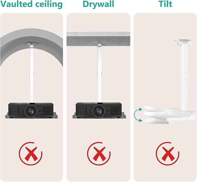 WALI Projector Ceiling Mount Tray, Height Adjustable Wall Mount Holder for Projectors, Hidden Cable Management, Fits Projectors up to 22lbs, 13.7" x 8.6" Platform, White (PM-005-W)