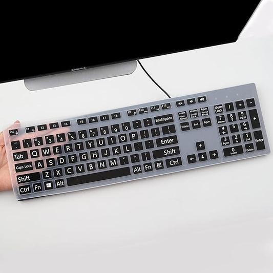 Keyboard Cover with Large Letters for Dell KB216 KB216p KB216d KM636 Keyboard/Dell Optiplex 5250 3050 3240 5460 7450 7050 /Dell Inspiron Desktop 24" 27" 5400 5490 7700 7790 3475 3670 3477