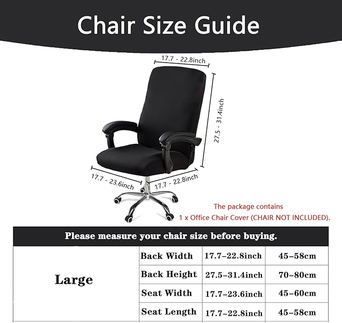 Computer Office Chair Cover with Zipper,Universal Washable Removable Stretch Anti-dust Rotating Soft Office Seat Slipcover,High Back Desk Seat Protector for Pets (Black, Large)