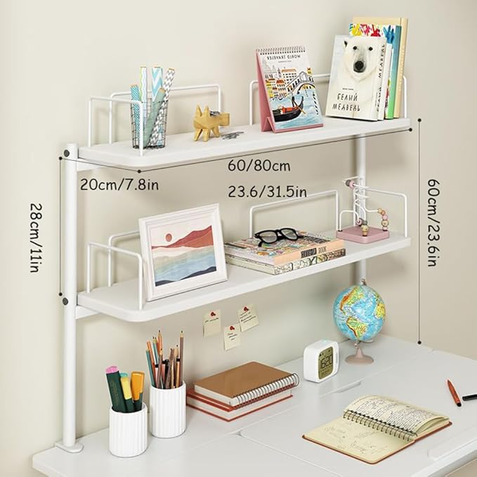 Clamp on Desk Organizer Shelf,Clamp-on Above Desktop Storage Shelf,Versatile Desk Shelving Unit,Printer Stand,for Table Accessories, Gaming Devices,White-60 * 20 * 60cm/23.6 * 7.8 * 23.6in