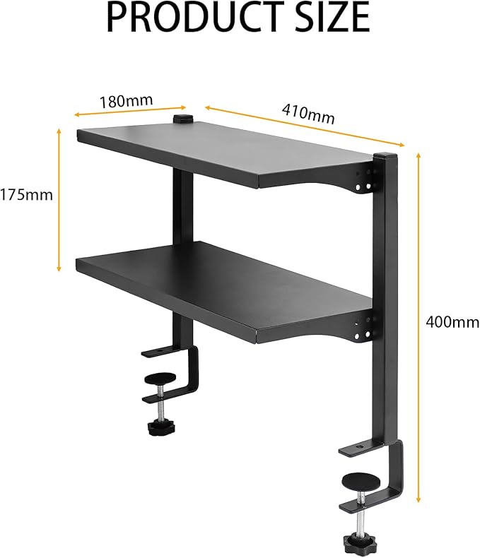 2-Tier Clamp On Desk Shelf,16 inch Adjustable Above or Under Table Storage Shelves,Desktop Organizer