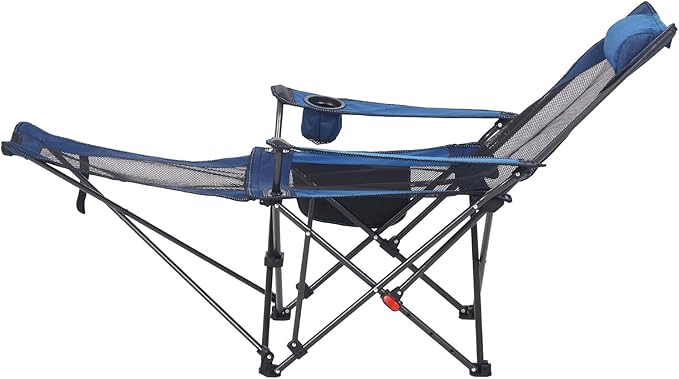VEVOR 2-in-1 Reclining Camping Chair with Footrest for Adults, 4 Adjustable Positions, Portable Folding Lounger, Lightweight Mesh Beach Chair Supports 220lbs, Heavy Duty Camp Chairs Outdoor, Blue