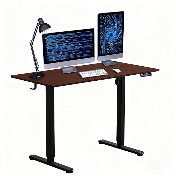 NSY Audio Electric Standing Desk 48x24 Inches - Height Adjustable, Whisper Quiet Motor, Walnut Top & Black Frame for Home Office Gaming, Focused Work, Walnut Brown