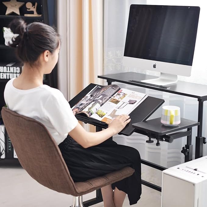 sogesfurniture Mobile Standing Desk, Portable Stand Up Desk, Small Adjustable Table Converter with Wheels Home Office Workstation, Rolling Table Laptop Cart for Standing or Sitting, Black