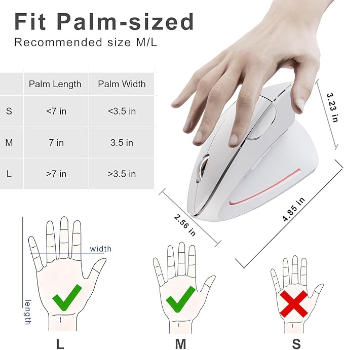 Wireless Ergonomic Mouse,2.4G USB Wireless Vertical Mouse,Adjustable DPI(800/1200/1600),Quiet Clicks,6 Buttons for Laptop,PC,Mac,Desktop – White