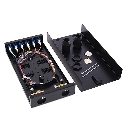 VFLTOOL LC-SM 6 Duplex Box Cables 12 Port Wall Mount Fiber Enclosure With Spool Singlemode OS1 Kit - Includes 1 Meter 12 Strand UPC Pigtail and 6 Port Duplex LGX Loaded Panel