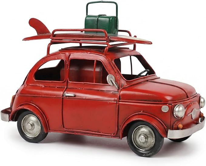 Vintage Photo Frame Pen Holder Car Model Handcrafted Iron Art Car Sculpture Two in One Multi Functional Storage Container with Luggage Compartment and Surfboard Decorations Ideal Gift