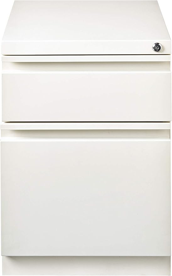 20 Inch Deep Metal Mobile Pedestal File 2 Drawer Box-File with Full Width Pull, for Home and Office, Holds Letter Width Hanging Folders, White