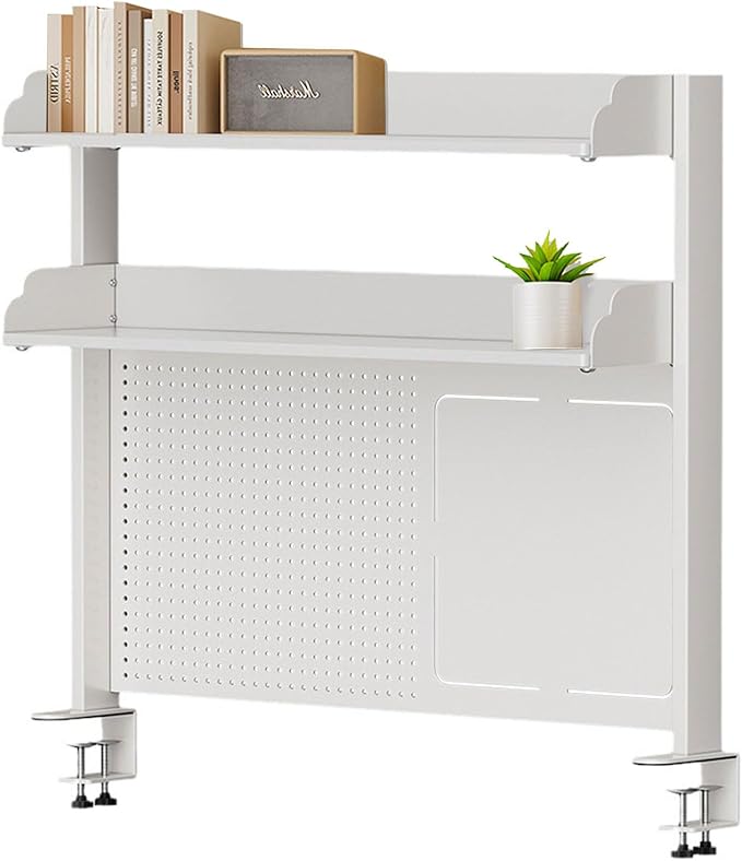 Clamp On Desk Organizer Shelf with Perforated Panels and Shelving Unit, Clamp-on Above or Under Desktop Storage Shelf for Office Home Dorm Desk