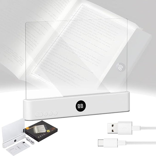 Smart Led Reading Light, Book Light Treasure Box, Rechargeable Clear LED Flat Reading Light with 3 Colors & Timer, Doodle Table Study Lamp, The Quiet Reader's Dream Lights (White)