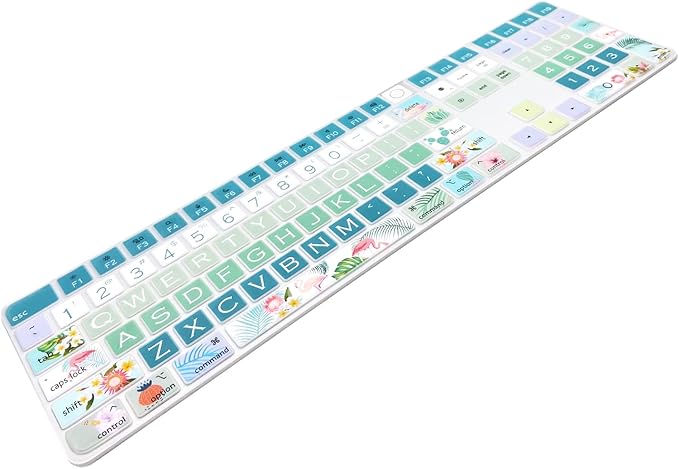 Keyboard Cover Skin for 2021 New Apple iMac Magic Keyboard (Model: A2520) with Numeric Keypad and Touch ID, Cute Printing Silicone Keyboard Protector, Flamingo