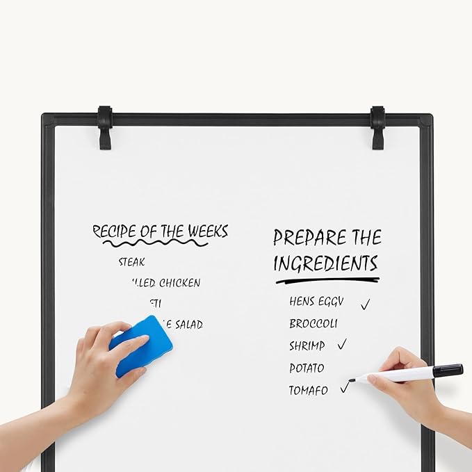 DUMOS White Board Easel 40 x 28 Inches, Magnetic White Board Dry Erase, Porbable Boards Height Adjustable, Dry Erase Board with Stand for School, Office and Home, Silver Aluminium Frame, Black