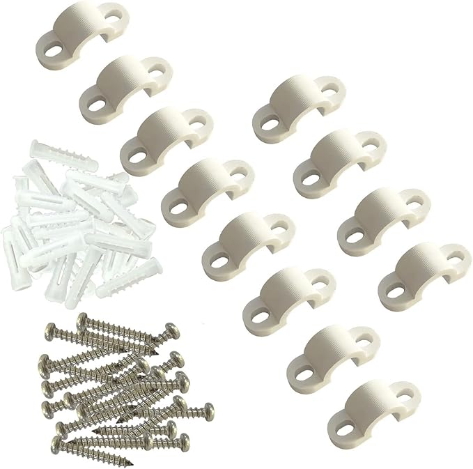 Wire Shelf Loop Clips 12Pcs Small Shelf Clips with Screws Expansion Tubes for Wire Shelving – White