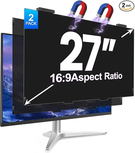2Pack Magnetic 27 Inch Privacy Screen for Computer Monitor 16:9 Aspect Ratio, Hanging Removable Anti-Blue/Glare Protector Film, Anti Spy Desktop Security Private Filter 27in