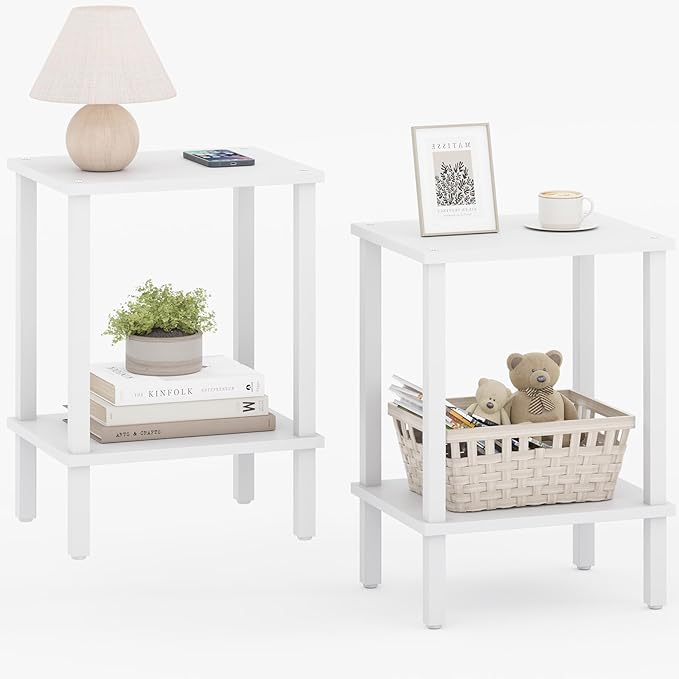 TUTOTAK End Table, Set of 2, Side Table, Nightstand, 2-Tier Storage Shelf, Sofa Table for Small Space, Living Room, Bed Room TB01BW035