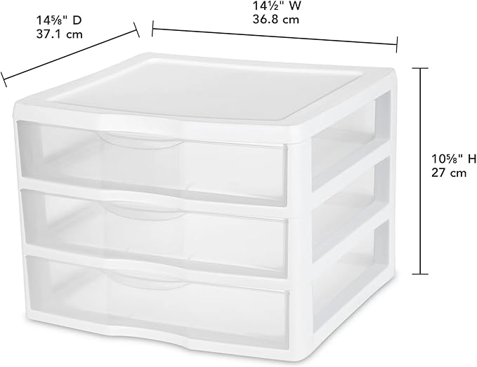 Wide 3-Drawer Unit (2-Pack), Clear Plastic Countertop Desktop Storage Organizer, White