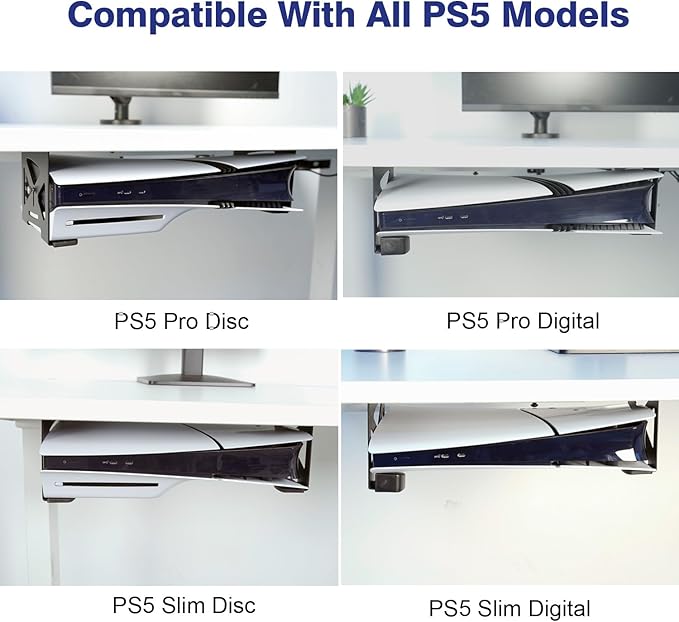 Monzlteck Under Desk Holder for PS5/PS5 Slim/Pro,Stealth Mount Compaitble with PlayStation 5 Disc & Digital Edition Console,Space Saving,DP-05