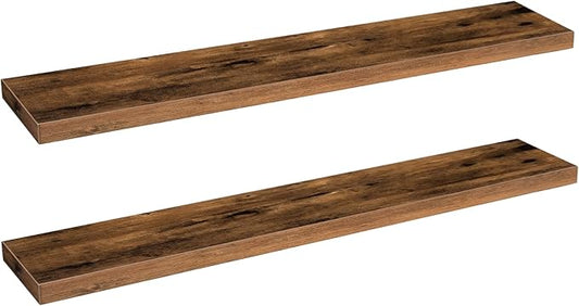HOOBRO Floating Shelves for Wall, Wall Mounted Shelf Set of 2, 47.2" Hanging Shelf with Invisible Brackets, for Wall Storage in Bathroom Bedroom Kitchen Living Room Office, Rustic Brown BF120BJP201
